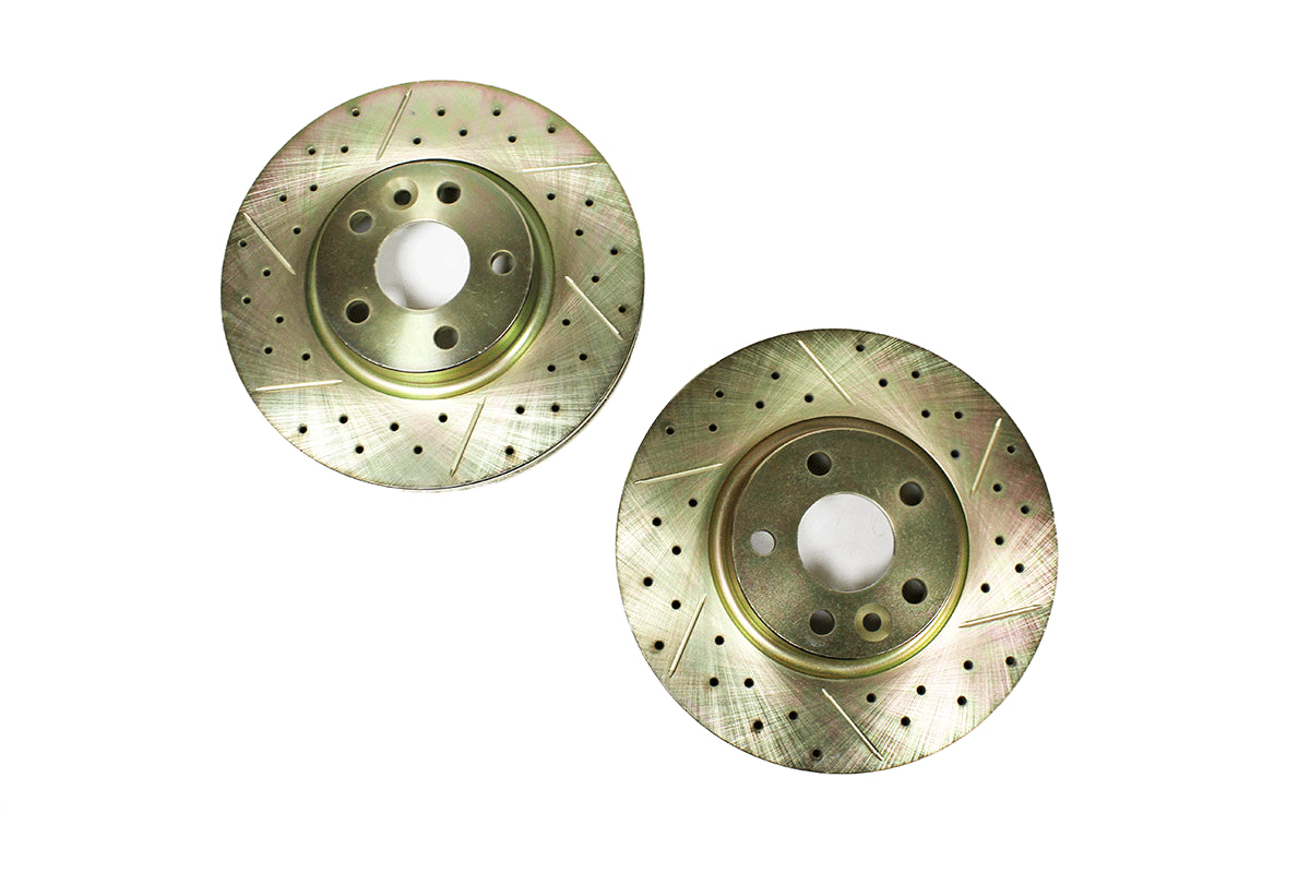 Front vented cross drilled and grooved brake discs for Evoque & Freelander 2