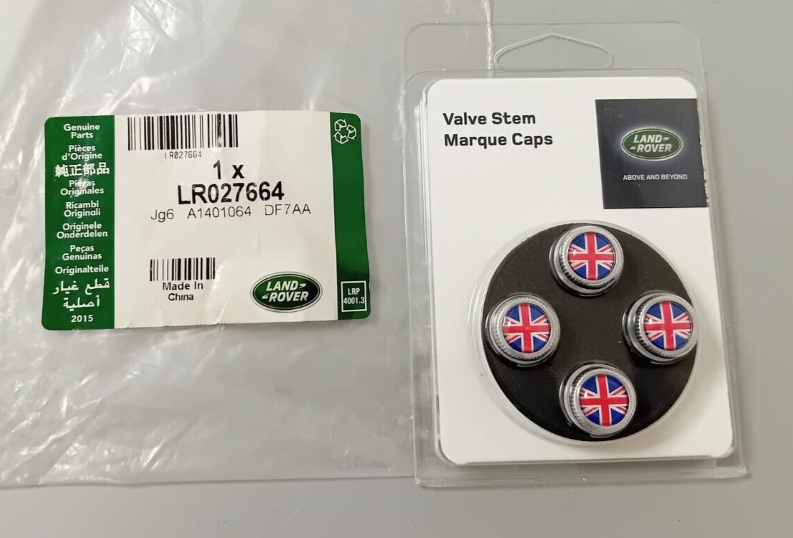 GENUINE LAND ROVER RANGE ROVER JAGUAR UNION JACK VALVE CAP SET of 4 LR027664