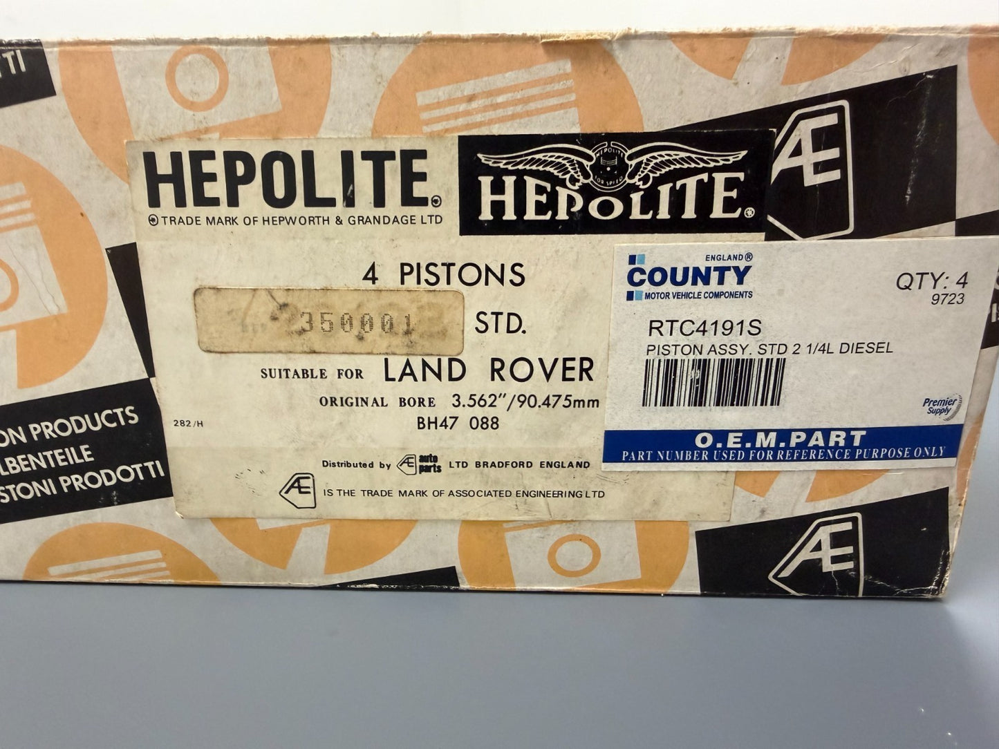 4 x LAND ROVER SERIES 2A & 3 2.25 DIESEL STANDARD SIZE HEPOLITE PISTON RTC4191S