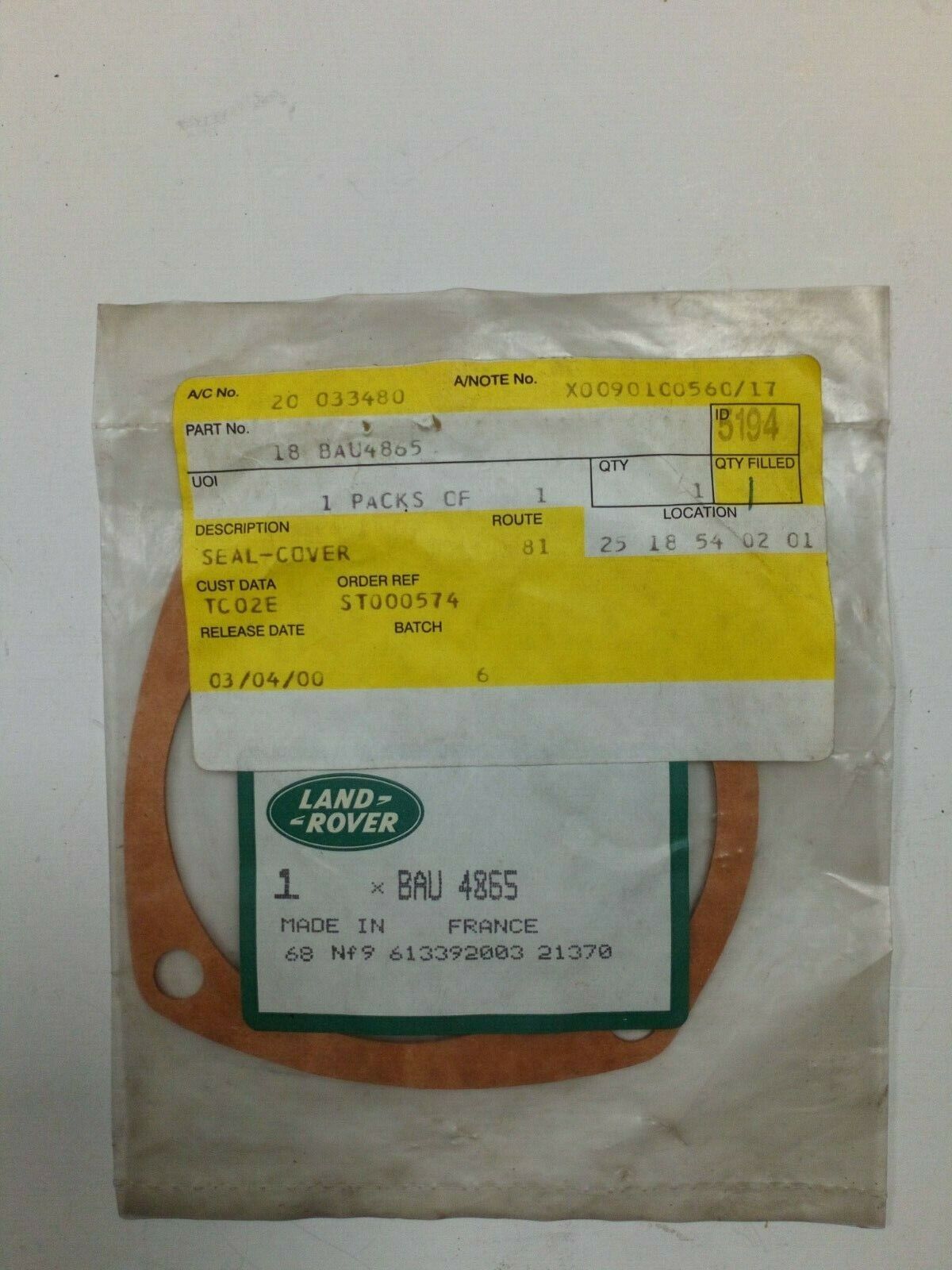 GENUINE LAND ROVER TOP COVER PLATE GASKET MANUAL STEERING BOX BAU4865
