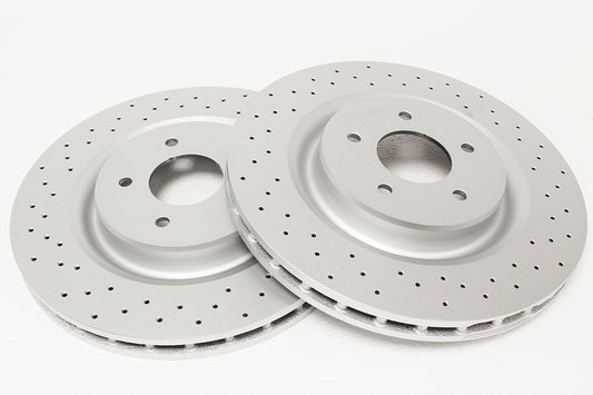 JLM21749-R - BRAKE DISCS-FRONT-PAIR CROSS DRILLED (R PERF BREMBO TYPE) X100/X308 From PR2 COATED