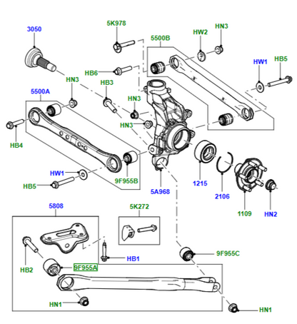 RANGE ROVER EVOQUE FREELANDER 2 REAR INNER END TRACK CONTROL ARM BUSH LR001182