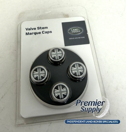 GENUINE LAND ROVER RANGE ROVER JAGUAR UNION JACK VALVE CAP SET of 4 LR027666