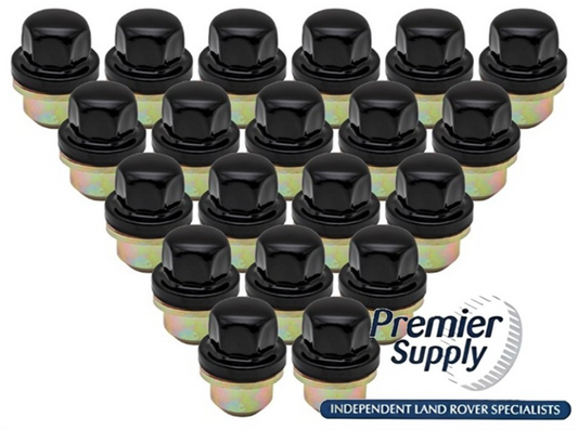 20 x GLOSS BLACK ALLOY WHEEL NUTS 27mm LAND ROVER DEFENDER DISCOVERY 1 RRD500560