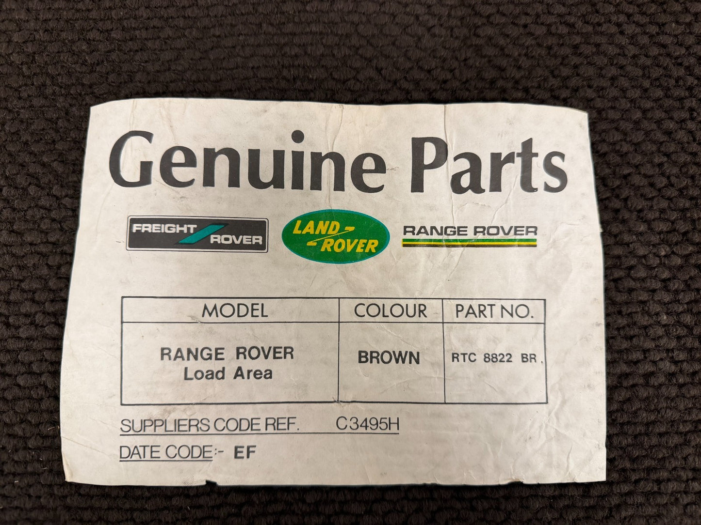 GENUINE NOS RANGE ROVER CLASSIC REAR BOOT LOAD AREA BROWN MAT CARPET RTC8822BR