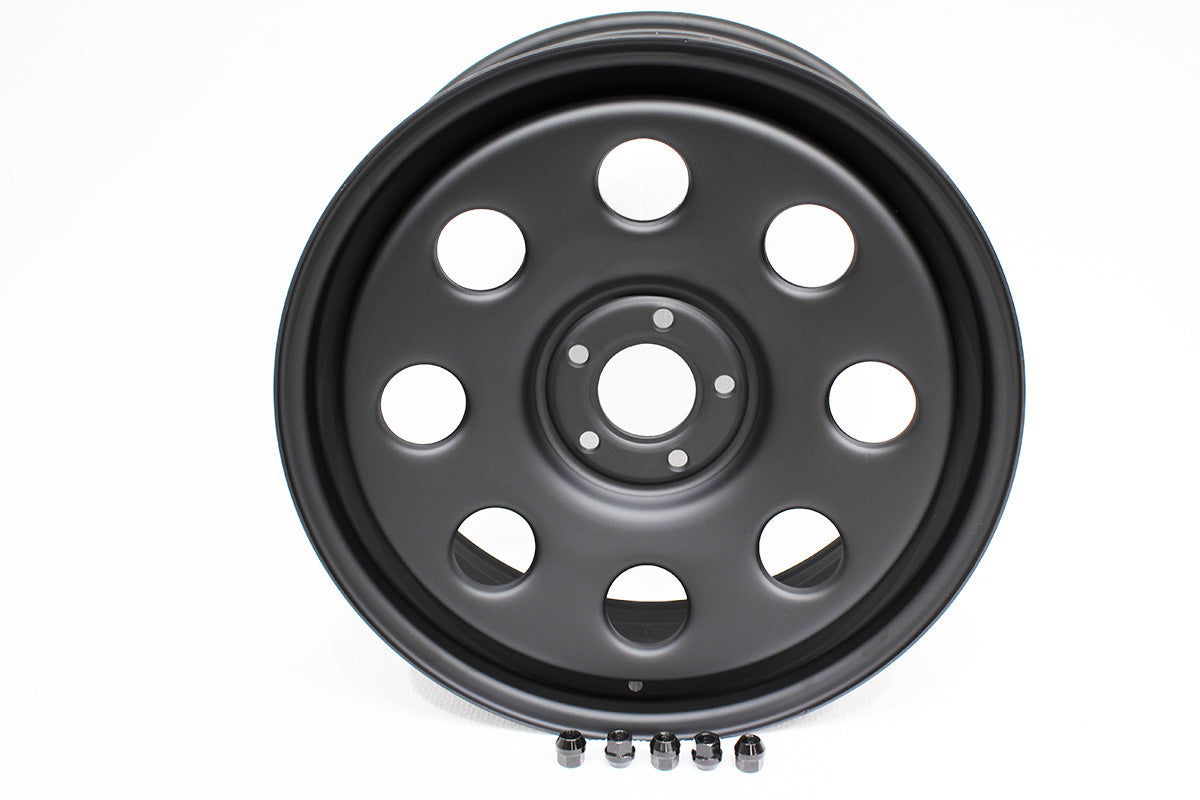 TF1520 - TERRAFIRMA 20X8 ET45 STEEL WHEEL 2020 DEF/D3/D4/RRS SATIN BLK INC NUTS From TERRAFIRMA