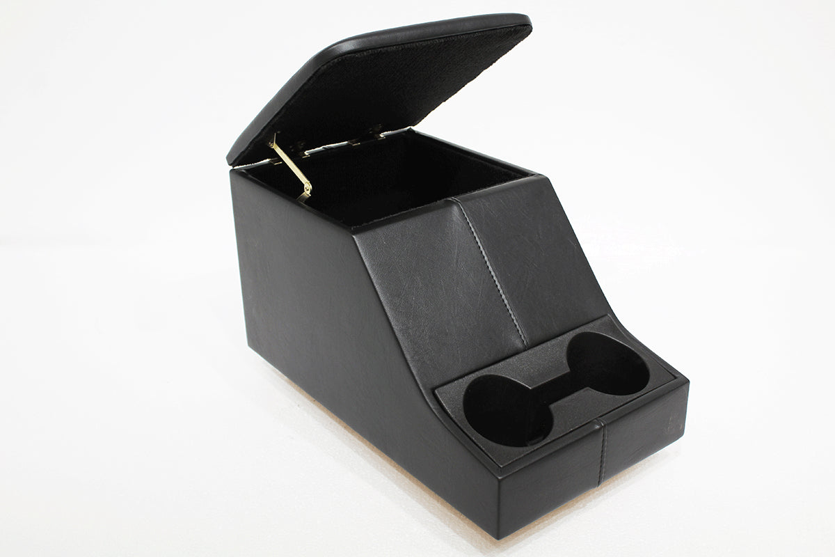 TF2662B - Black vinyl cubby box with a double cup holder for Defenders