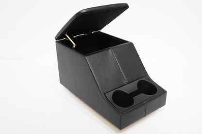 TF2662B - Black vinyl cubby box with a double cup holder for Defenders