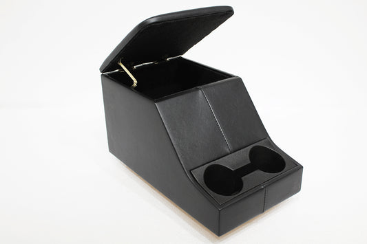 TF2662B - Black vinyl cubby box with a double cup holder for Defenders