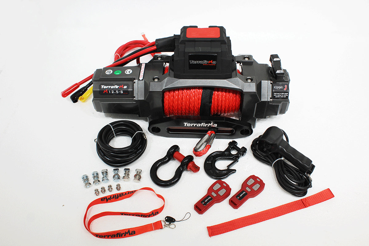 TF3320 - M12.5S 12V ELECTRIC WINCH - SYNTHETIC ROPE & REMOTE CONTROL From TERRAFIRMA