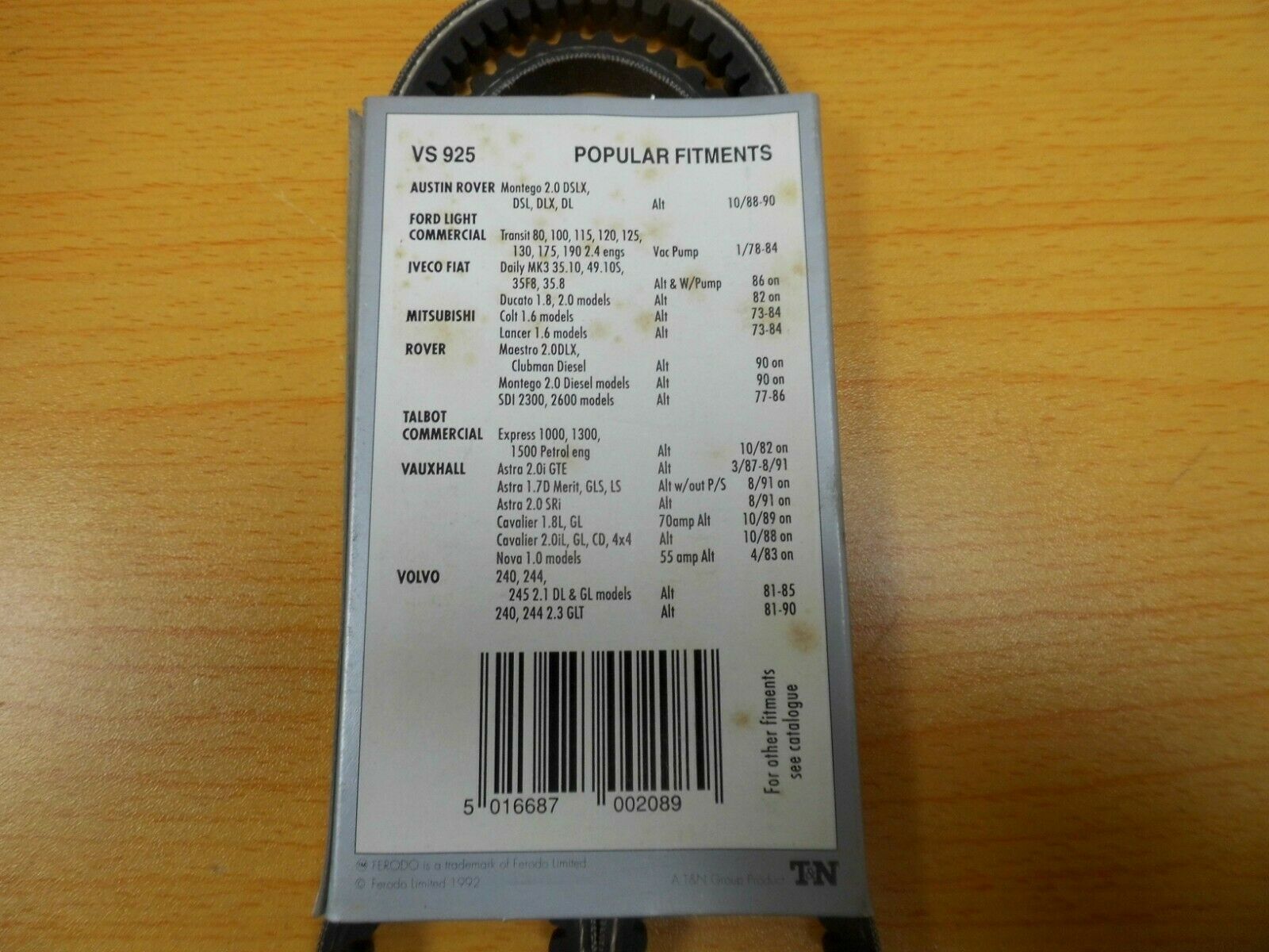 VS925 FERODO FAN BELT